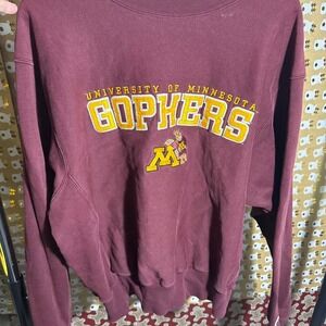 'Burgundy and yellow University of Minnesota Gophers crewneck